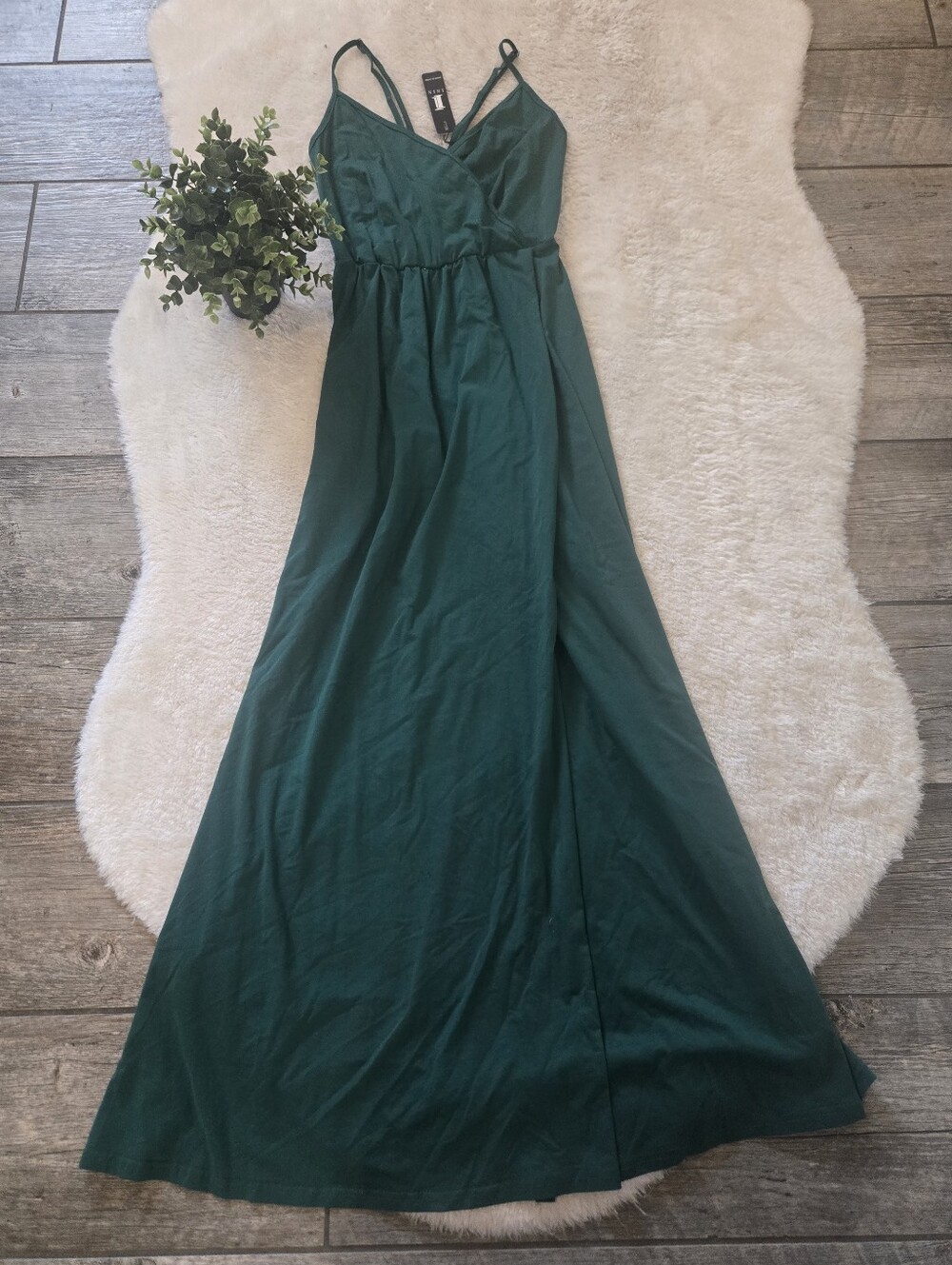 ININ Green V-Neck Wrap Maxi-Dress, Size Large NWT